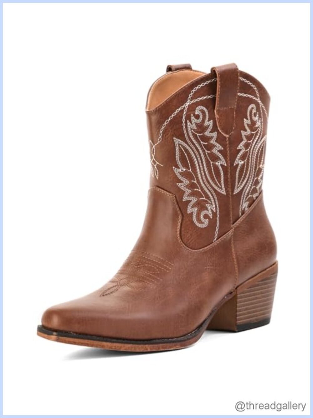 Western Ankle Boots Faux Leather Cowboy Booties Snip Toe Block Heel